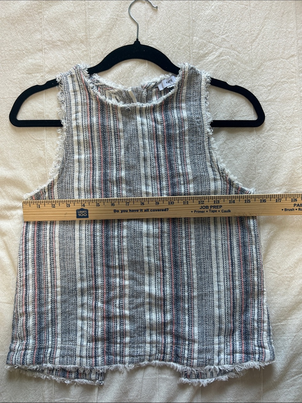 Fate Striped Frayed-Edge Cotton and Line. Tank Top in White, Navy & Pink - Picture 5 of 6
